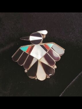 Large Zuni Thunderbird Inlay Multicolor Pendant/Broach Women Jewelry Vintage
